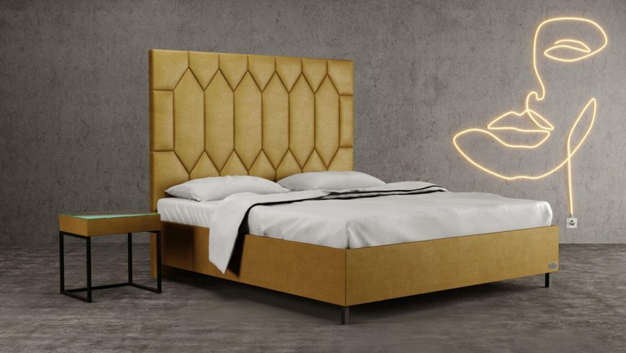 Modern design bed with stylish upholstered headboard